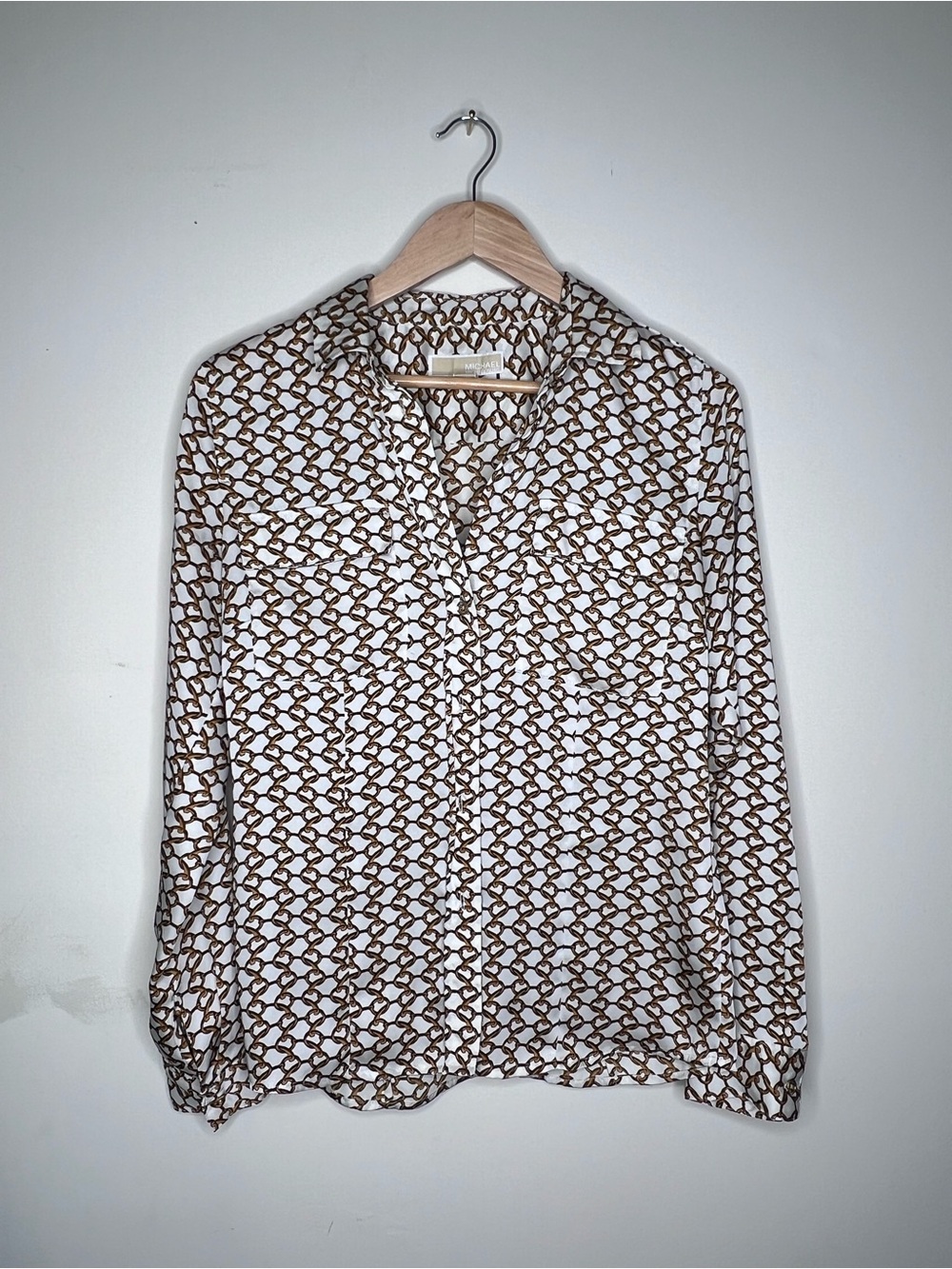 Michael Kors White Blouse with Brown Chain Print
